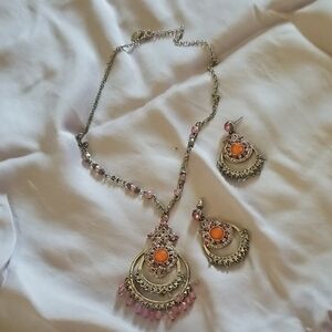 Elegant Silver and Pink Jewelry Set